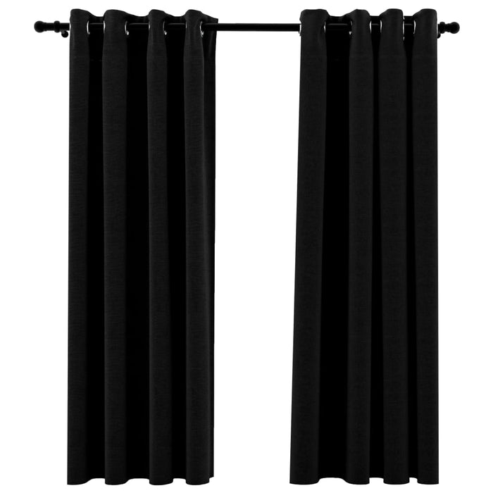 VXL Blackout Curtains with Eyelets Linen Look 2 Pcs Black 140X175 Cm