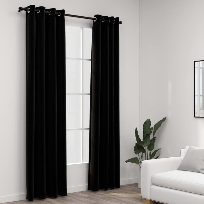 VXL Blackout Curtains with Eyelets Linen Look 2 Pcs Black 140X225 Cm