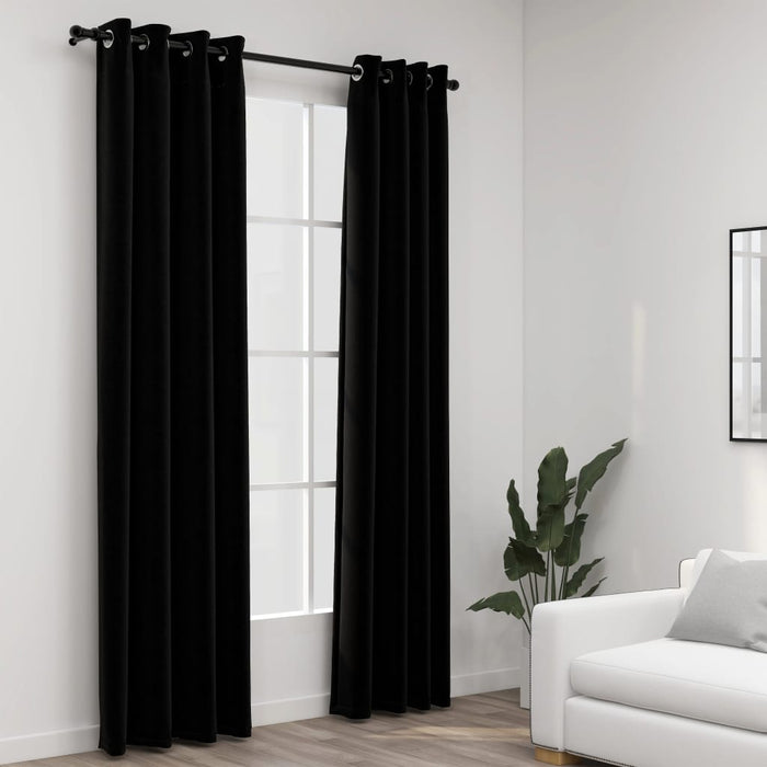 VXL Blackout Curtains with Eyelets Linen Look 2 Pcs Black 140X245 Cm