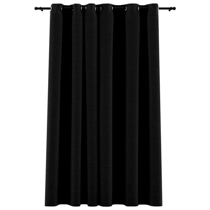 VXL Blackout Curtain with Eyelets Linen Look Black 290X245 Cm