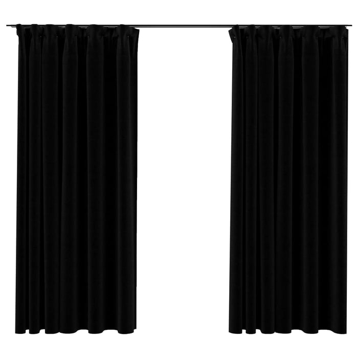 VXL Blackout Curtains with Hooks Linen Look 2 Pieces Black 140X175Cm