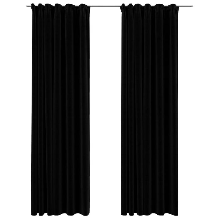 VXL Blackout Curtains with Hooks Linen Look 2 Pieces Black 140X225Cm