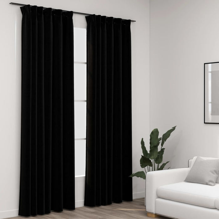 VXL Blackout Curtains with Hooks Linen Look 2 Pieces Black 140X225Cm