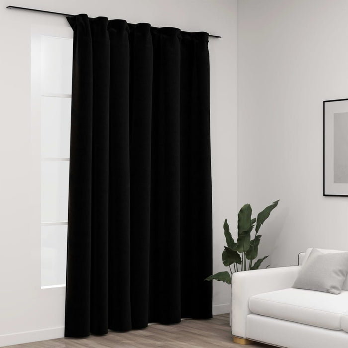 VXL Blackout Curtain with Hooks Linen Look Black 290X245 Cm