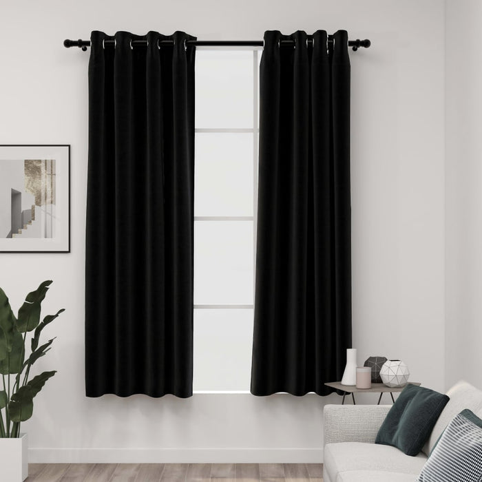 VXL Blackout Curtain With Linen Look Eyelets 2 Pieces Anthracite 140X175 Cm