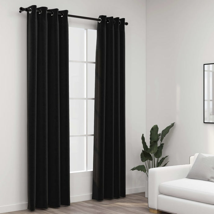 VXL Blackout Curtain With Linen Look Eyelets 2 Pieces Anthracite 140X225 Cm