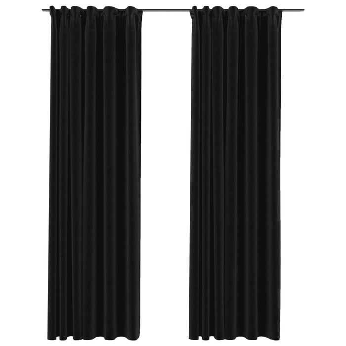 VXL Blackout Curtains Hooks Linen Look 2 Pieces Anthracite 140X225Cm