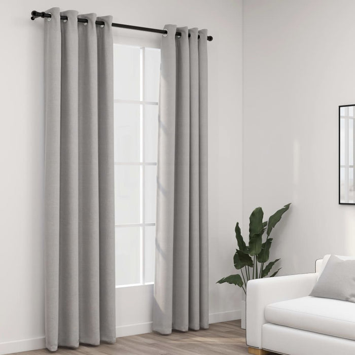 VXL Blackout Curtains with Eyelets Linen Look 2 Pieces Gray 140X245 Cm