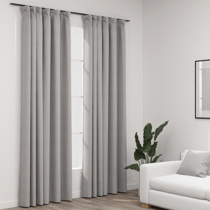 VXL Blackout Curtains with Hooks Linen Look 2 Pieces Gray 140X225 Cm
