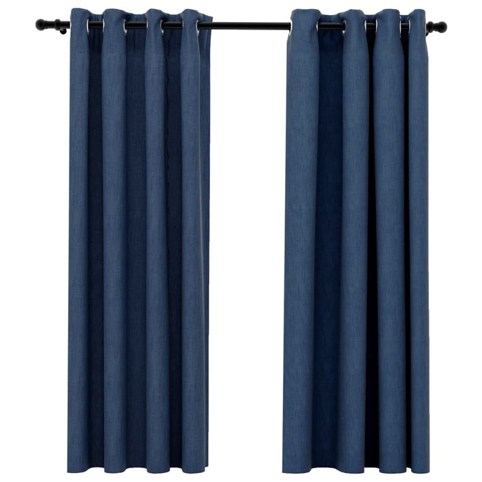 VXL Blackout Curtains with Eyelets Linen Look 2 Pcs Blue 140X175 Cm