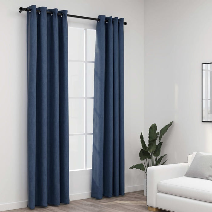 VXL Blackout Curtains with Eyelets Linen Look 2 Pieces Blue 140X225 Cm