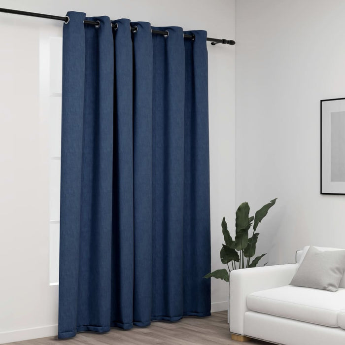 VXL Blackout Curtain with Eyelets Linen Look Blue 290X245 Cm