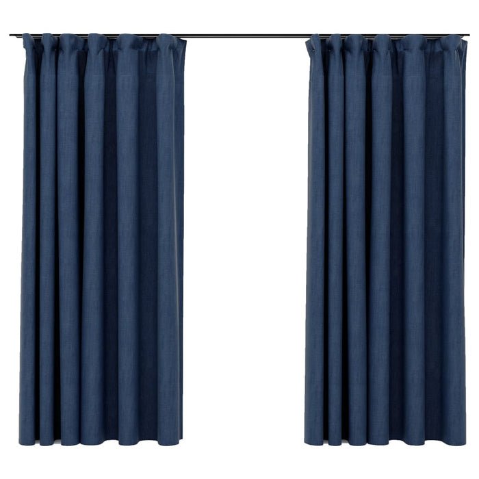 VXL Blackout Curtains with Hooks Linen Look 2 Pcs Blue 140X175 Cm