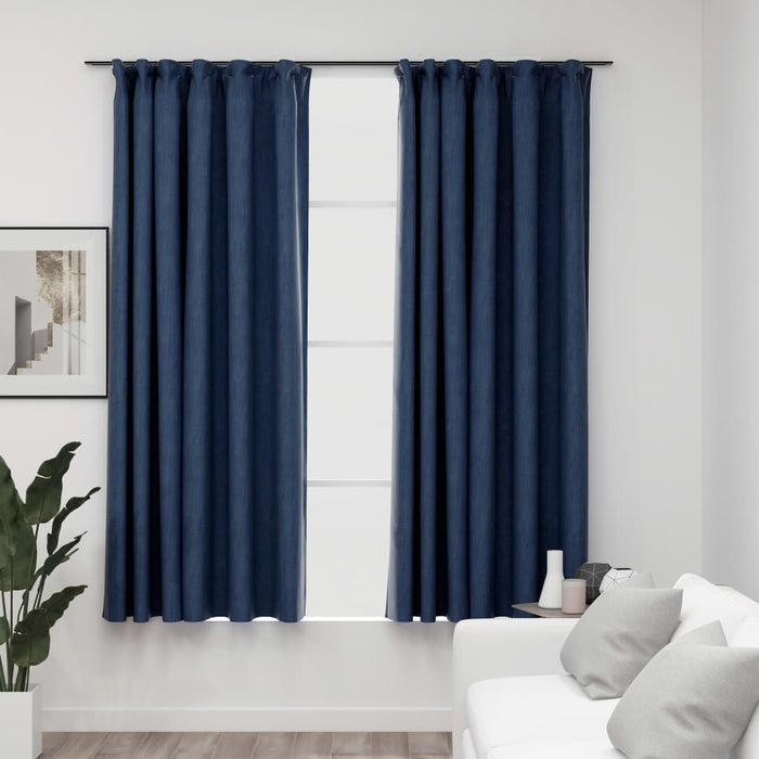 VXL Blackout Curtains with Hooks Linen Look 2 Pcs Blue 140X175 Cm
