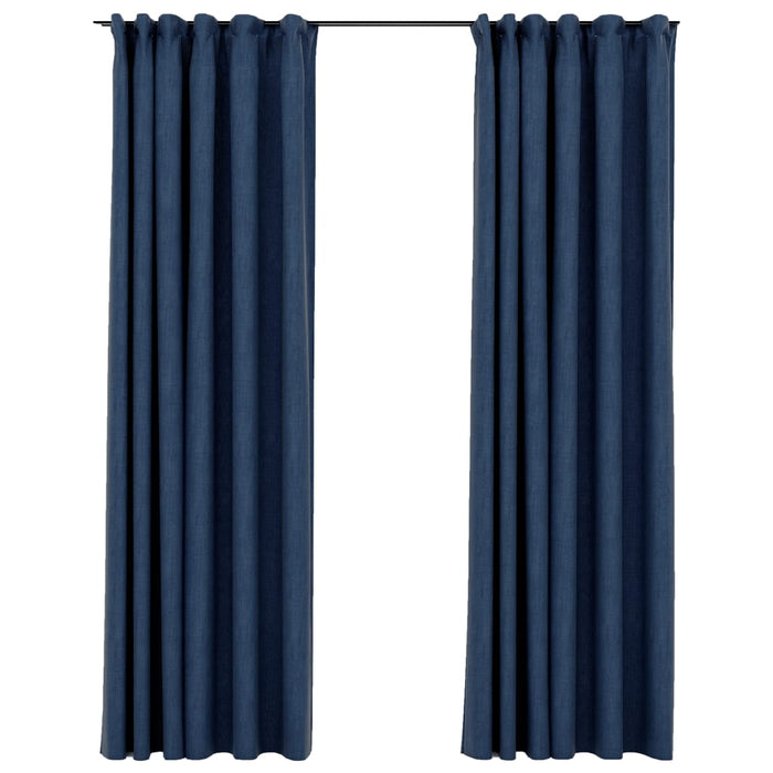 VXL Blackout Curtains with Hooks Linen Look 2 Pcs Blue 140X225 Cm