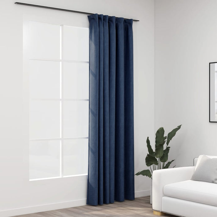 VXL Blackout Curtain with Hooks Linen Look Blue 290X245 Cm