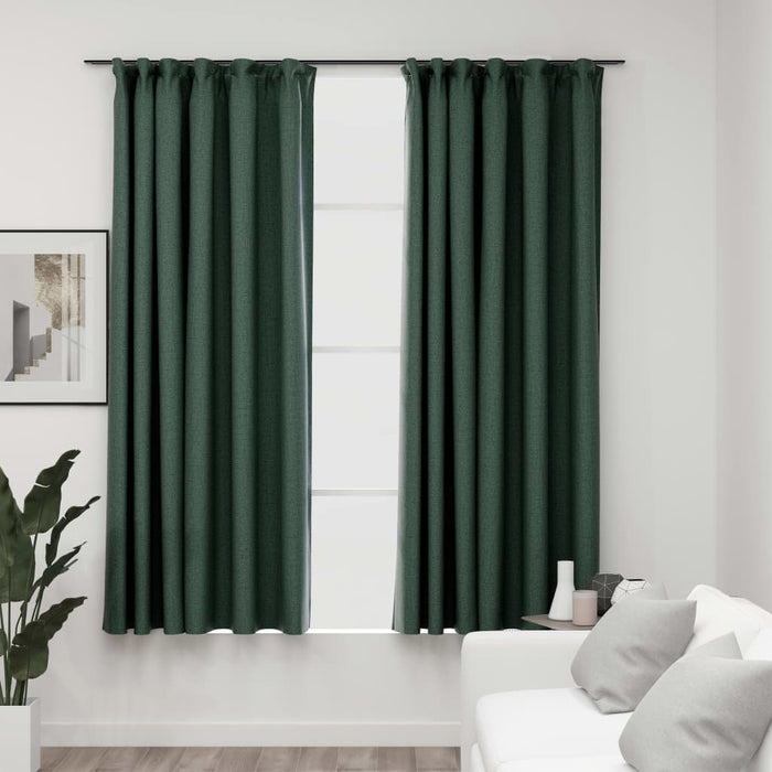 VXL Blackout Curtains with Hooks Linen Look 2 Pieces Green 140X175Cm