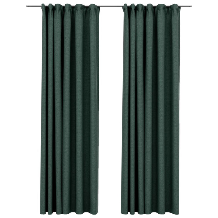 VXL Blackout Curtains with Hooks Linen Look 2 Pieces Green 140X225Cm