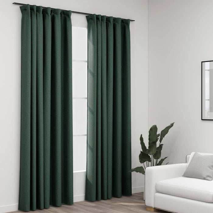 VXL Blackout Curtains with Hooks Linen Look 2 Pieces Green 140X225Cm