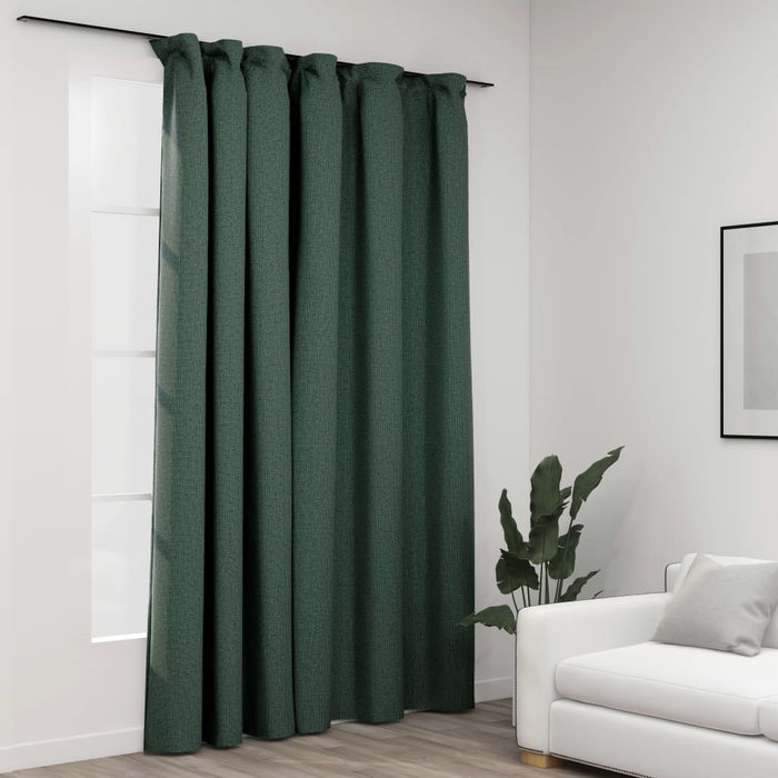 VXL Blackout Curtain with Hooks Green Linen Look 290X245 Cm