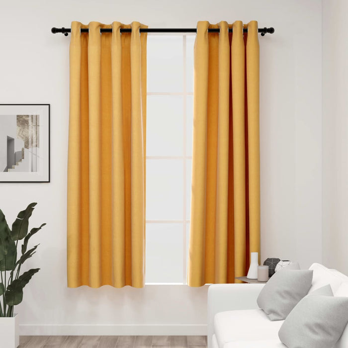 VXL Blackout Curtains With Linen Look Eyelets 2 Pieces Yellow 140X175 Cm