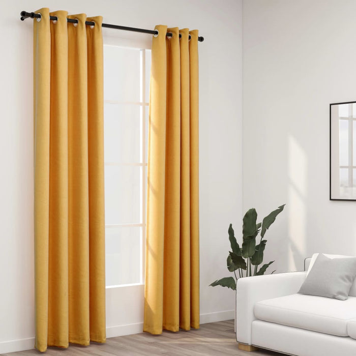 VXL Blackout Curtains With Linen Look Eyelets 2 Pieces Yellow 140X225 Cm