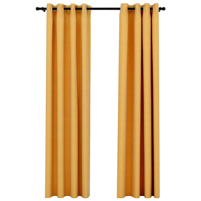VXL Blackout Curtains With Linen Look Eyelets 2 Pieces Yellow 140X245 Cm