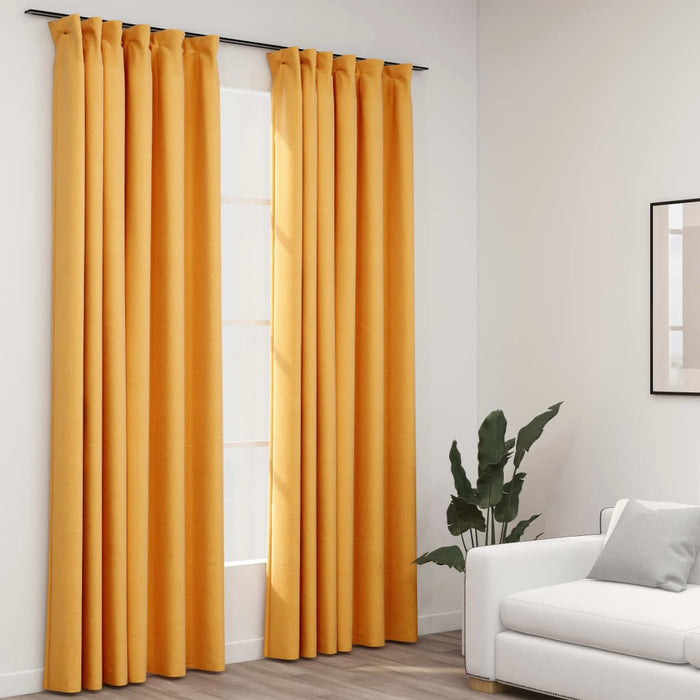 VXL Blackout Curtains Hooks Linen Look 2 Pcs Yellow 140X245 Cm