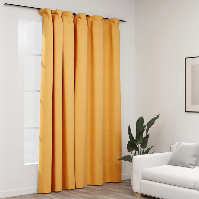 VXL Blackout Curtain with Hooks Yellow Linen Look 290X245 Cm