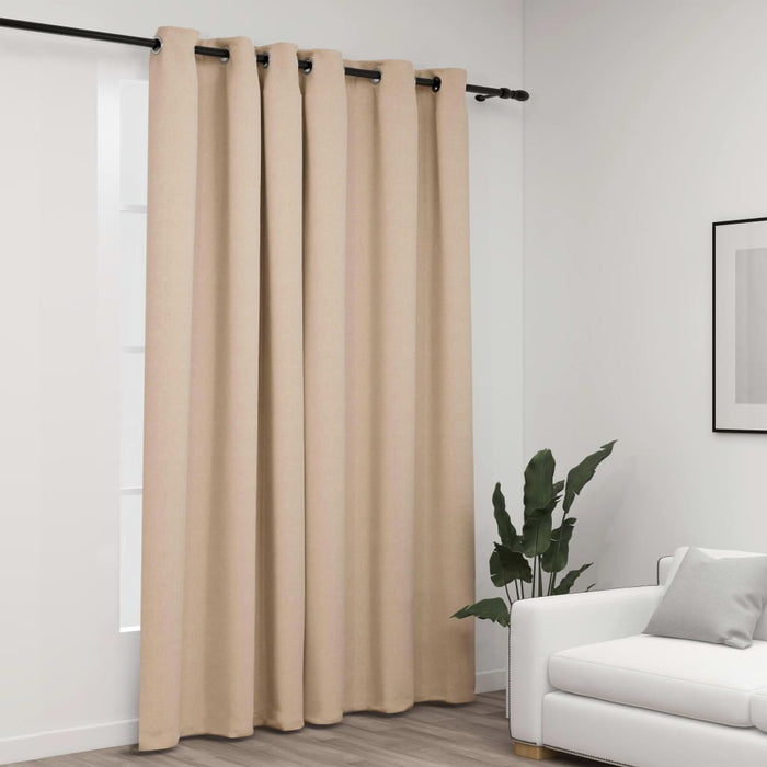 VXL Blackout Curtain with Eyelets Beige Linen Look 290X245 Cm