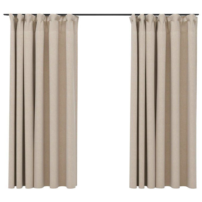 VXL Blackout Curtains with Hooks Linen Look 2 Pieces Beige 140X175Cm