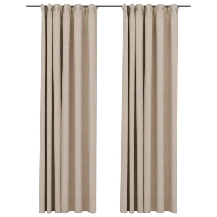 VXL Blackout Curtains with Hooks Linen Look 2 Pieces Beige 140X225Cm