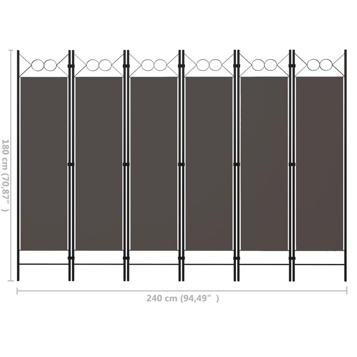VXL Biombo divisor de 6 paneles gris antracita 240x180 cm