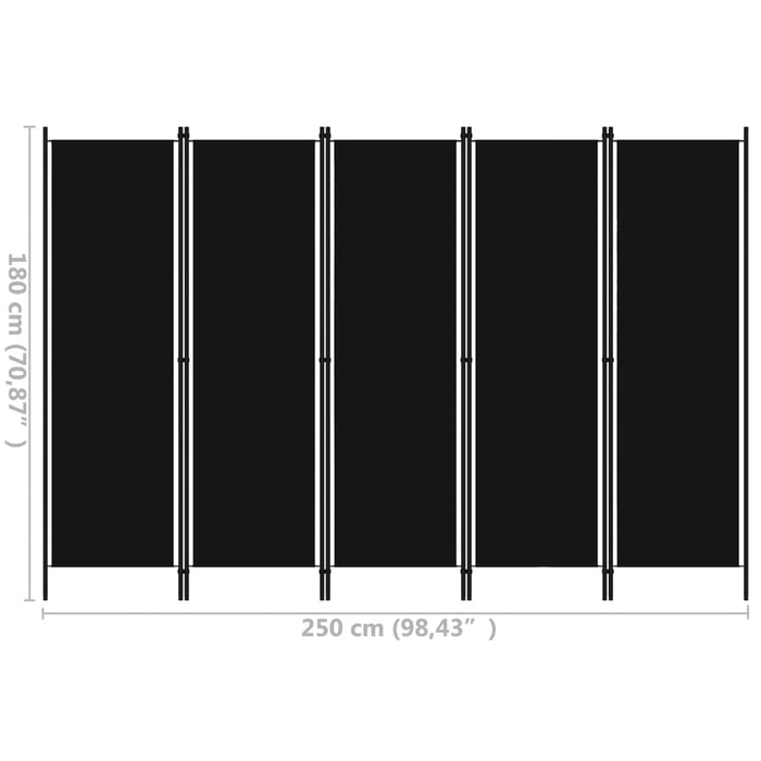 VXL Biombo divisor de 5 paneles negro 250x180 cm