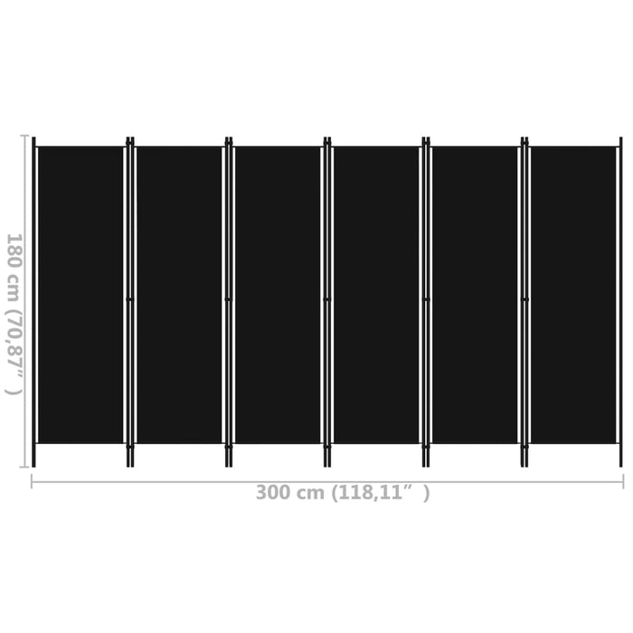 VXL Biombo divisor de 6 paneles negro 300x180 cm