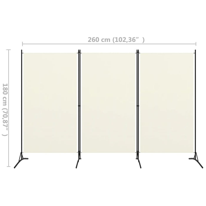 VXL Biombo divisor de 3 paneles blanco crema 260x180 cm
