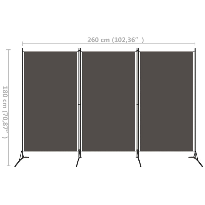 VXL Biombo divisor de 3 paneles gris antracita 260x180 cm