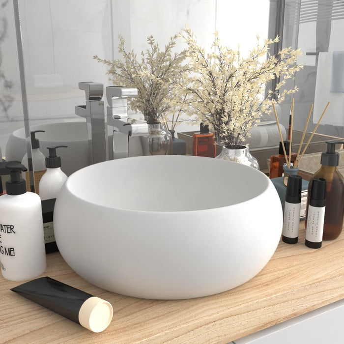 VXL Luxury round matte white ceramic washbasin 40x15 cm