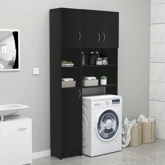 VXL Black Chipboard Washing Machine Cabinet Set