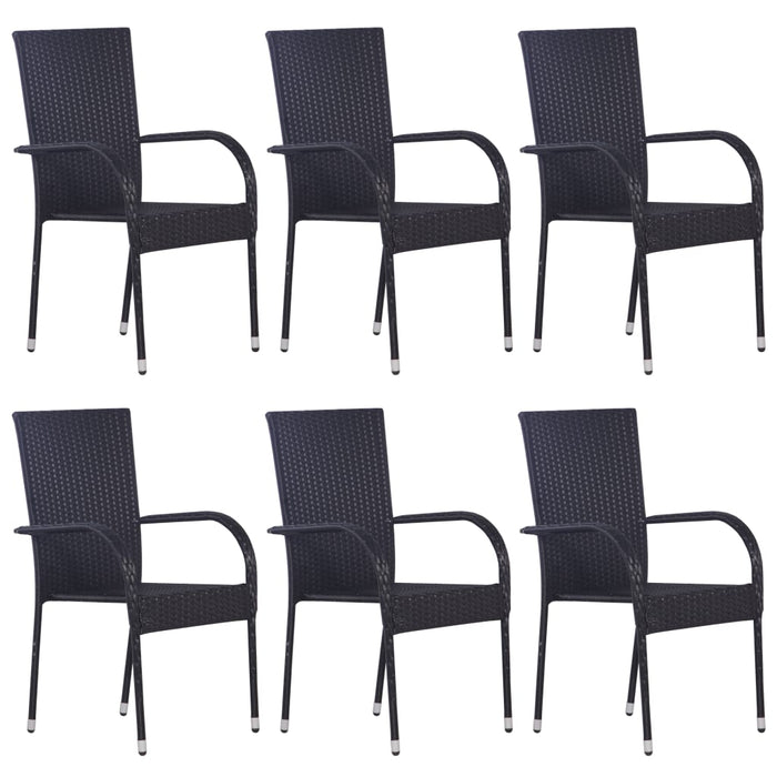 VXL Stackable Garden Chairs 6 Units Black Synthetic Rattan