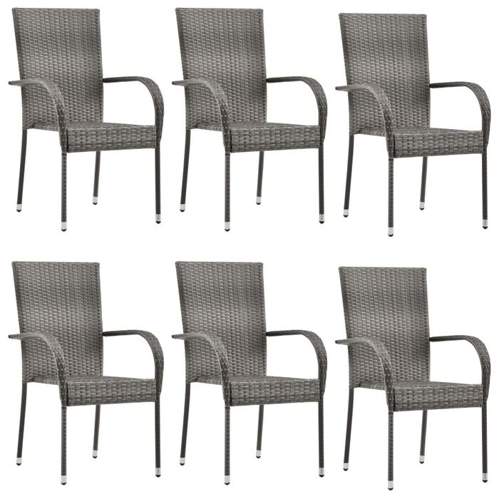 VXL Stackable Garden Chairs 6 Units Gray Synthetic Rattan