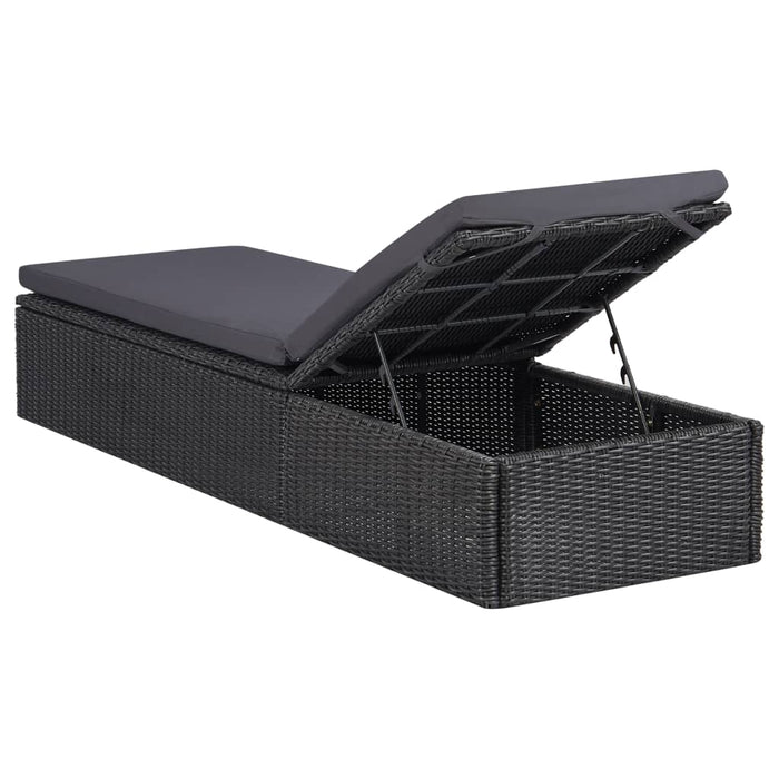 VXL Black and Dark Gray Synthetic Rattan Lounger