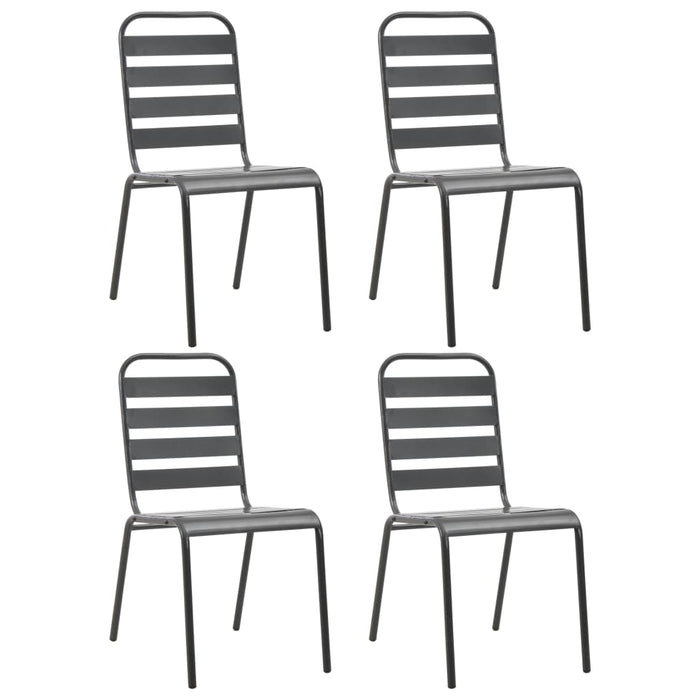 VXL Garden Chairs 4 Pcs Slat Design Dark Gray Steel