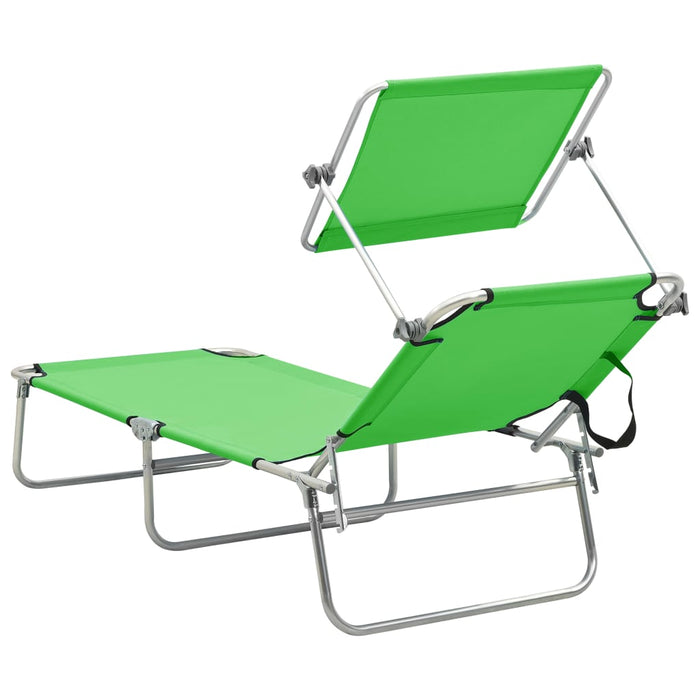 VXL Folding Sun Lounger with Steel Parasol Apple Green