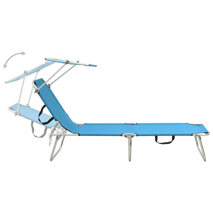 VXL Folding Lounger with Turquoise and Blue Steel Awning