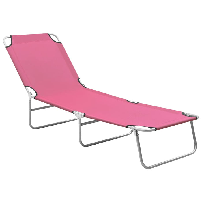 VXL Folding Steel and Fabric Pink Lounger