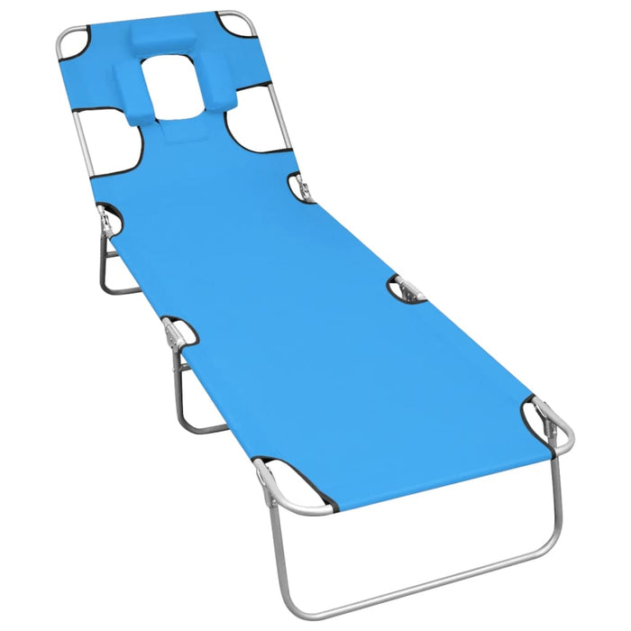 VXL Folding Lounger With Head Cushion Steel Turquoise Blue