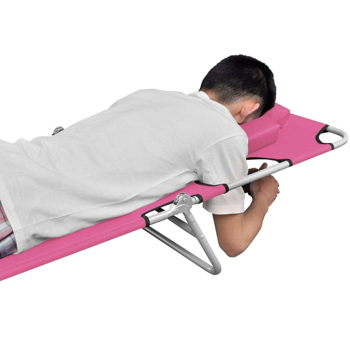 VXL Folding Lounger with Head Cushion Steel Pink Magenta
