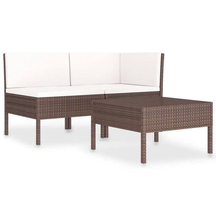 VXL Garden Furniture Set 3 Pieces and Cushions Brown Synthetic Rattan