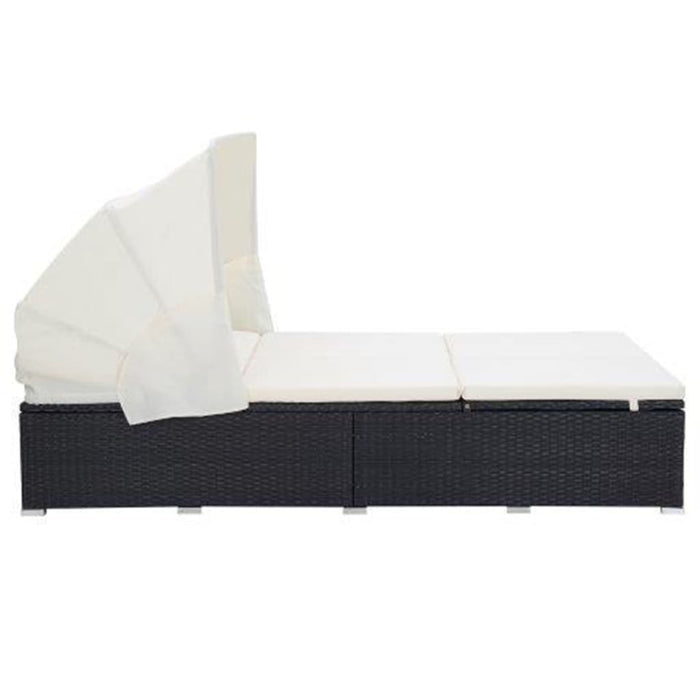 VXL Lounger for 2 People with Cushion Synthetic Rattan Black